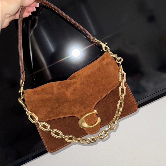 NEW! Coach Tabby soft suede Brown Leather Shoulder Bag with Gold Chain - Picture 5 of 6